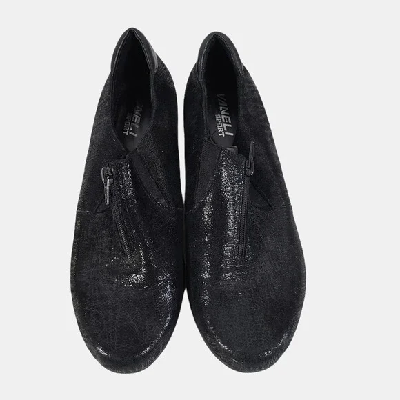 Vaneli Sport Front Zip Sneaker Nubuck Reptile Leather Comfort Shoes Black 9 - Picture 2 of 9